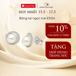 Bông tai ngọc trai tự nhiên nuôi, khuyên tai bạc đính ngọc cao cấp Hoàng Gia Pearl E5124
