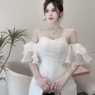 Váy body cúp tay loe nơ ngực
