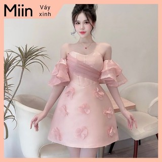 Váy body cúp tay loe nơ ngực