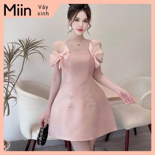 Váy tapta nơ ngực tơ tag ngọc rớt vai