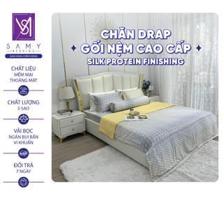 Bộ Chăn Ga Gối Lụa Tencel Coolsilk SAMY BEDDING Cao Cấp Họa Tiết Xanh Vàng