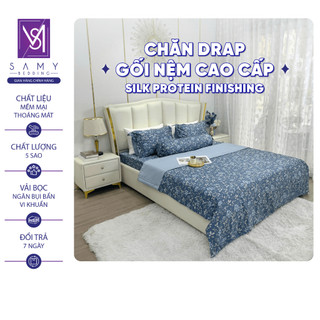 Bộ Chăn Ga Gối Lụa Tencel Coolsilk SAMY BEDDING Hoa Nhí Xanh Dương