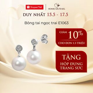 Bông tai ngọc trai tự nhiên nuôi, khuyên tai bạc đính ngọc cao cấp Hoàng Gia Pearl E0163