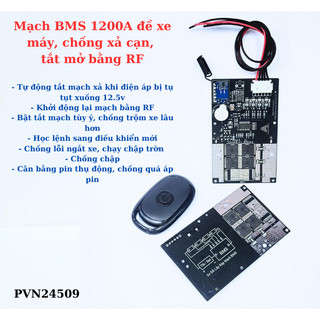 Mạch bms 600a 1200a đề xe máy, ô tô, chống xả cạn khi quên tắt đèn tắt mở bằng rf