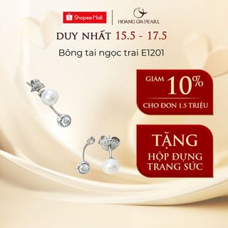 Bông tai ngọc trai tự nhiên nuôi, khuyên tai bạc đính ngọc cao cấp Hoàng Gia Pearl E1201