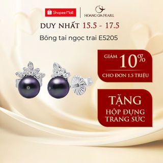 Bông tai ngọc trai tự nhiên nuôi, khuyên tai bạc đính ngọc cao cấp Hoàng Gia Pearl E5205