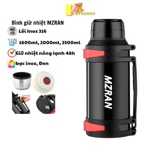 Bình giữ nhiệt inox 316 cỡ lớn 1600ml 2000ml 2500ml chính hãng mzran giữ nhiệt 48h có 2 nắp cốc và dây đeo
