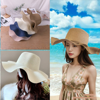 Nón cói đi biển rộng vành mũ đội đầu che nắng trơn màu du lịch