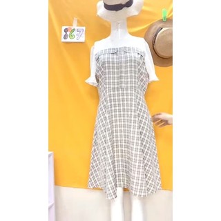 đầm sơmi caro phối voan. S867