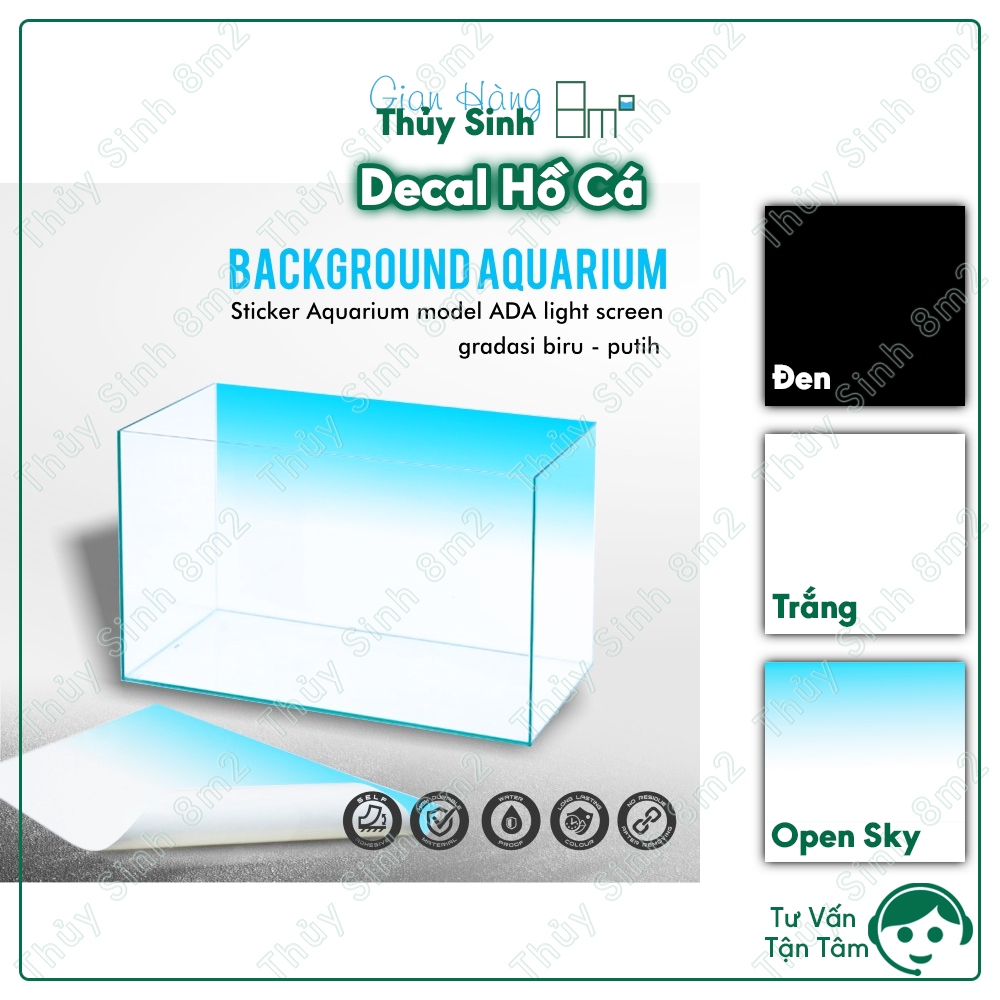 (Dưới 60cm) Tranh Decal Open Sky ADA, Decal Đen, Trắng | Decal Dán Hồ Cá | 8m2