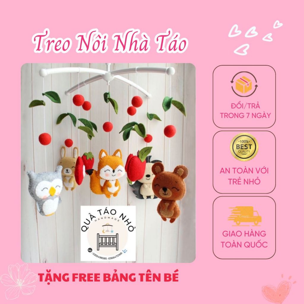 Đồ chơi treo nôi thú rừng 3 (Tặng free Bảng Tên)