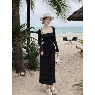 ĐẦM MAXI 2 DÂY CÓ MÚT KÈM ÁO KHOÁC NGOÀI FREESIZE 40-60KG