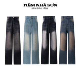 Quần Jean Wash Ống Suông Cạp Cao Unisex Nam Nữ Chính Hãng Tiệm Nhà SƠN