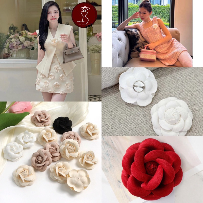 Combo 3 Hoa trà dạ cài áo bản 6,5cm