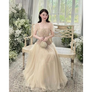 V2021 Đầm Dress Nữ Thiết Kế Công Chúa 2 Dây Voan Cúp Ngực Dáng Dài Bồng Cách Điệu Women - Thanh Tự