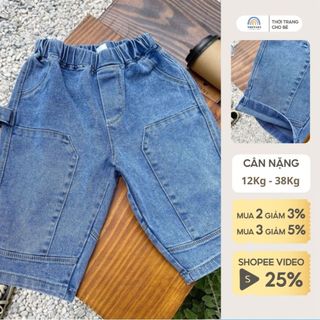 Quần lửng jean form rộng size đại 40kg Magickids cho bé trai đi học đi chơi cạp chun co giãn phong cách Hàn Quốc QĐ22016