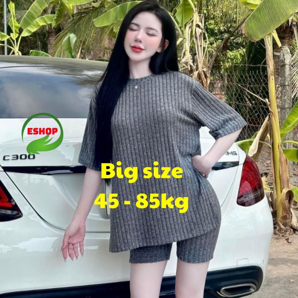 Thời Trang Bigsize Đồ Bộ Nữ Quần Lửng Ngố Vải Thun Gân ESHOP Đồ Mặc Nhà Mặc Đẹp Dễ Thương Sang Chảnh