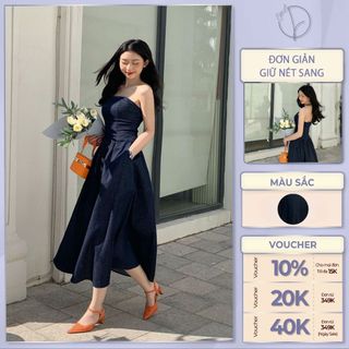 Váy cup ngực dáng dài ChicLy Design đầm denim chất liệu jean bò xoè sang chảnh - Min676