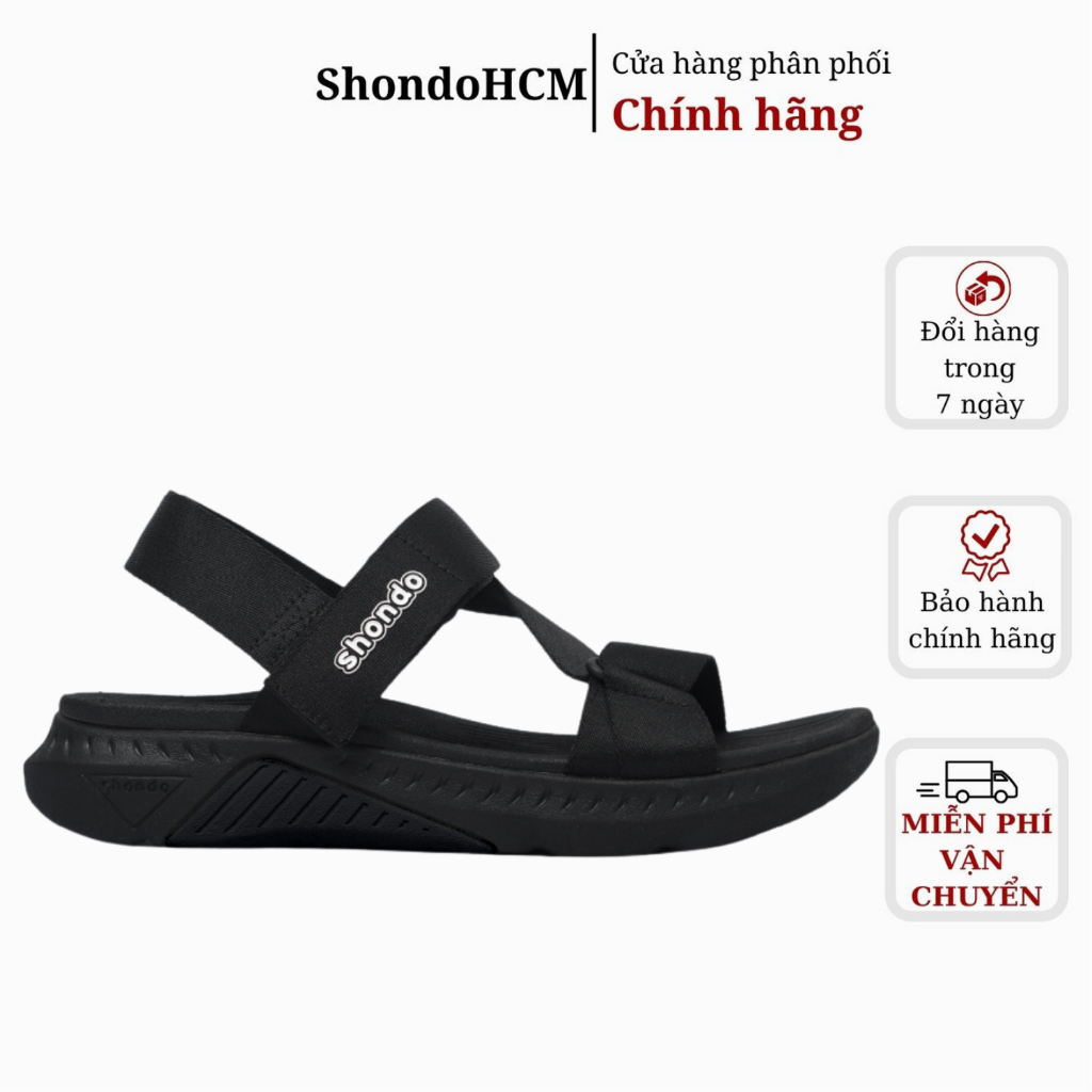 Giày SHONDO Sandals Nam Nữ SHONDO F7 Racing Thời Trang Cao Cấp, Êm Chân Quai Liền Full Đen F7R1110