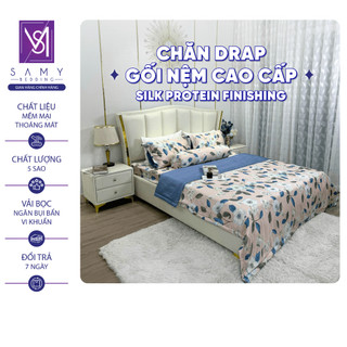 Bộ Chăn Ga Gối Lụa Tencel Coolsilk SAMY BEDDING Cao Cấp Tone Xanh Hồng
