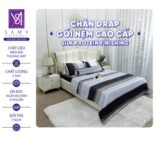Bộ Chăn Ga Gối Lụa Tencel Coolsilk SAMY BEDDING Kẻ Sọc Cao Cấp