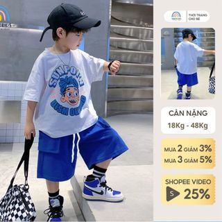 Đồ bộ bé trai cộc tay size đại 50kg Magickids áo thun quần đùi chất cotton phong cách Hàn Quốc Quần áo trẻ em BD24017