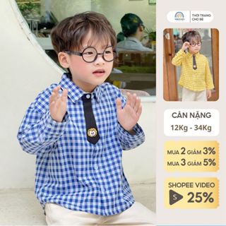 Áo sơ mi cho bé trai bé gái Magickids họa tiết kẻ caro kèm cavat thêu hình dễ thương cho bé Quần áo trẻ em AO22054