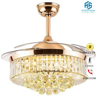 Quạt đèn trần, quạt chùm pha lê cao cấp có điều khiển_ đèn led trang trí