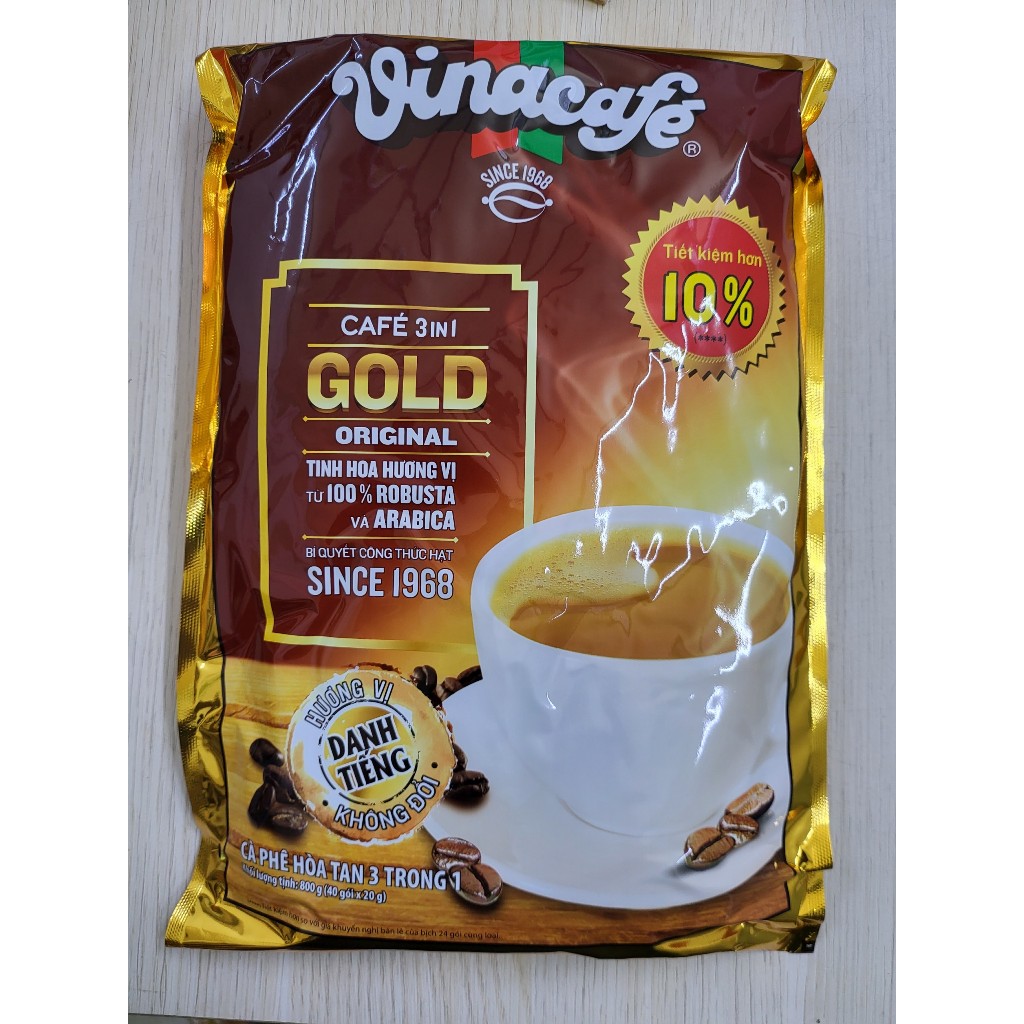 TÚI 800g [VINACAFE 40 gói] CÀ PHÊ SỮA HÒA TAN [VN] 3 IN 1 Café Gold Original