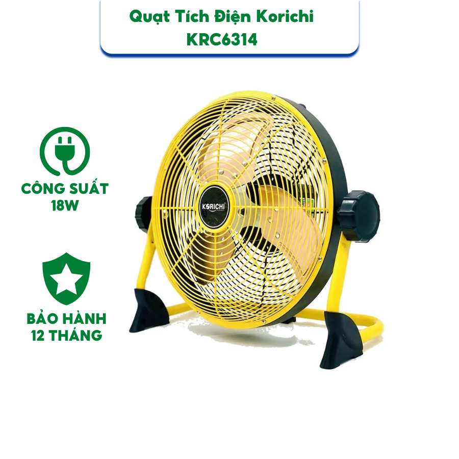 Quạt Tích Điện Korichi KRC6314 - Công suất 18W - Bảo hành 12 tháng