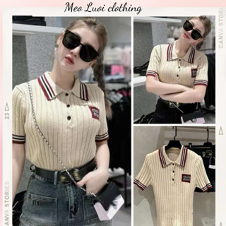Áo polo nữ len mongtoghi cộc tay cổ viền màu kem chữ M M hàng QC kèm ảnh thật co giãn nhẹ mặc 4 mùa