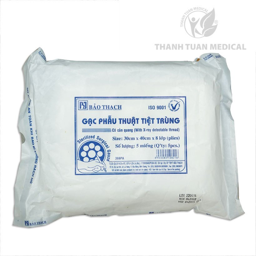 Gạc y tế tiệt trùng BẢO THẠCH 30cm x 40cm x 8 lớp - Gạc y tế phẫu thuật ổ bụng, vết thương lớn