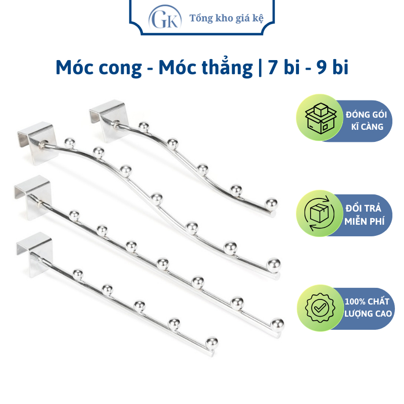 Móc Cong/Móc Thẳng Cài Thanh Inox E01/D16 7 bi - 9 bi Treo Quần Áo, Phụ Kiện Siêu Thị (E01)
