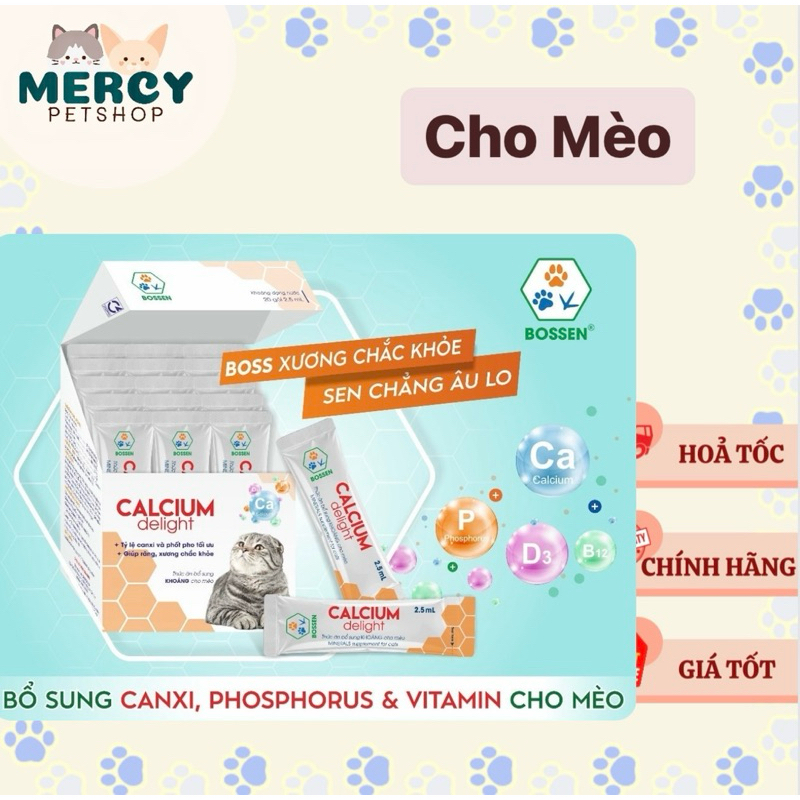 1 Hộp Calcium Delight For Cat Bossen bổ sung Canxi và Khoáng chất cho Mèo Tuýp 2.5ml - Bossen