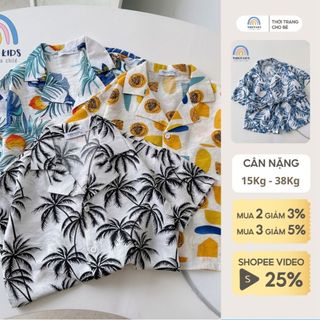 Đồ bộ đi biển cho bé Magickids áo sơ mi quần short đùi hoa lá chất tơ đũi mềm mại Quần áo trẻ em BR23020