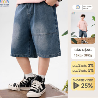 Quần jean bé trai Magickids quần bò lửng dáng xuông cho bé trai chất mềm mại thoải mái vận động cho bé - QN24015