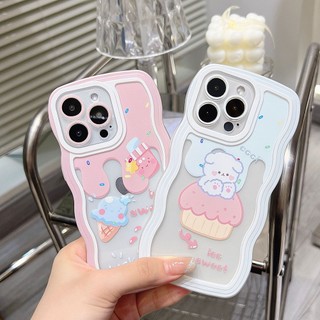 Ốp lưng Iphone 7 Plus/XS/XSM/11 Pro/12 PM/13 PM/14 Pro/15+/...trong cạnh gợn sóng hình Gấu Viền Hồng