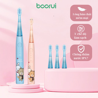 Bàn chải điện cho bé Boorui 3 chế độ làm sạch kháng khuẩn, chống nước, lông bàn chải mềm mịn an toàn