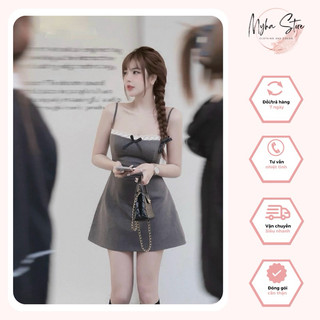 Đầm nữ 2 dây phối ren đính nơ dáng ngắn ôm eo tôn dáng siêu xinh