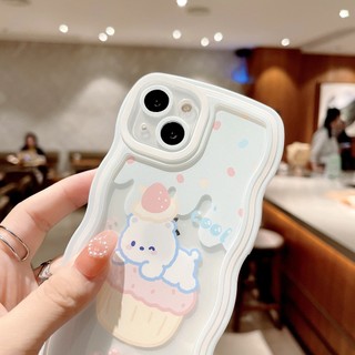 Ốp lưng Iphone 7 Plus/XS/XSM/11 Pro/12 PM/14+/15+/...trong cạnh gợn sóng hình Gấu Viền Trắng