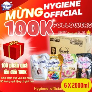 1 thùng nước xả vải Hygiene 6 túi 2000-2200ml siêu tiết kiệm cùng Hygiene Official