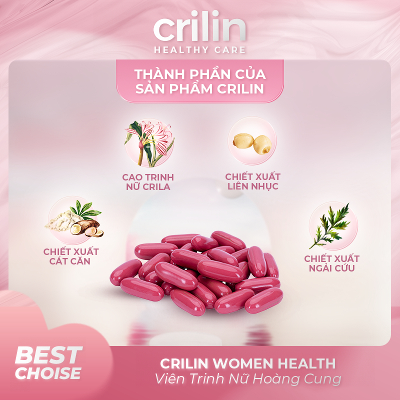 Viên uống Trinh Nữ Hoàng Cung Crilin Women Heatlh giảm u xơ tử cung điều hoà kinh nguyệt cân bằng nội tiết tố hộp 60v