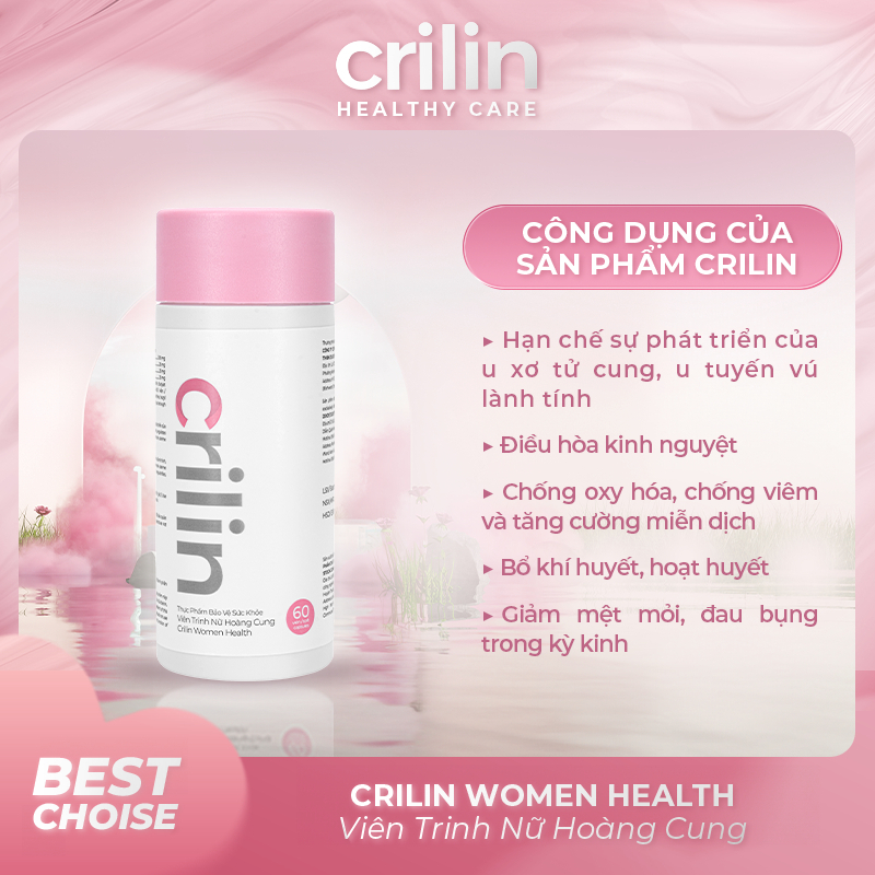 Viên uống Trinh Nữ Hoàng Cung Crilin Women Heatlh giảm u xơ tử cung điều hoà kinh nguyệt cân bằng nội tiết tố hộp 60v