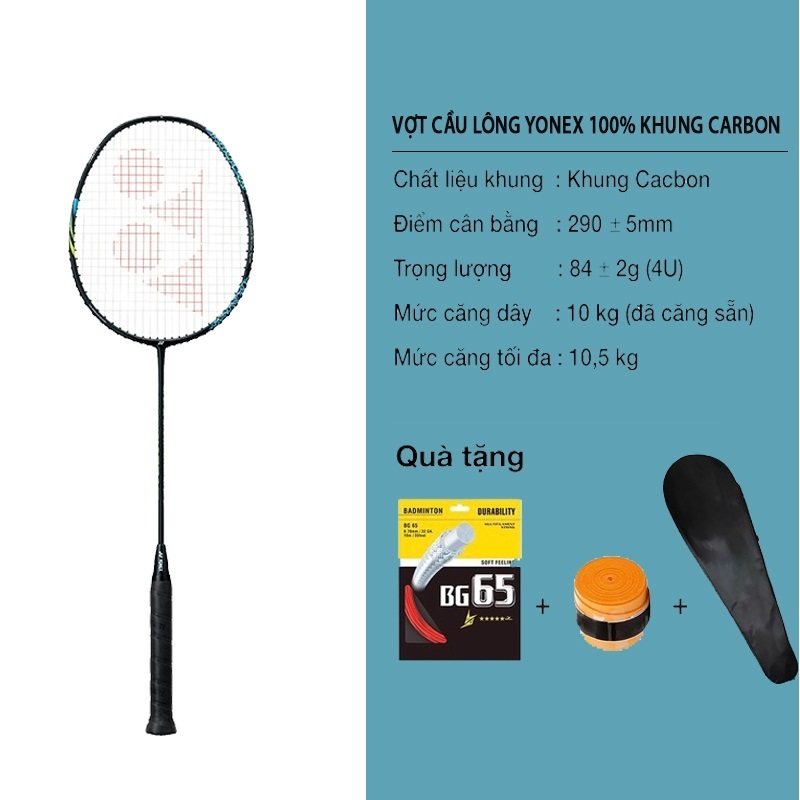 Vợt Cầu Lông Yonex 4U Astrox 100zz 100% Khung Carbon 4U Căng Sẵn 10kg + (1 Cuốn Cán + 1 Bao vợt)