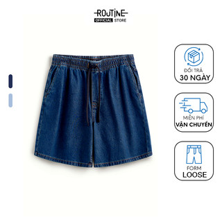 Quần Short Jean Nam Lưng Thun Trơn Ống Rộng Form Loose - Routine 10S24DPS002