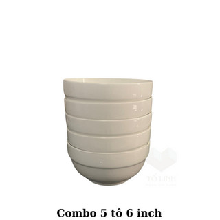 Combo 5 tô 15cm ngấn sứ trắng, tô ngấn gốm sứ trắng 6 inch,Tô gốm sứ