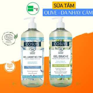 Sữa tắm hữu cơ dưỡng ẩm cho da nhạy cảm dạng Gel chiết xuất Cỏ roi ngựa - Ô liu - yến mạch (Coslys - Pháp)