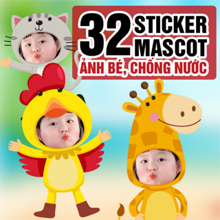 Sticker hình bé mặc mascot động vật dễ thương, dán mũ bảo hiểm, bình nước, tủ lạnh, vật dụng cho bé yêu