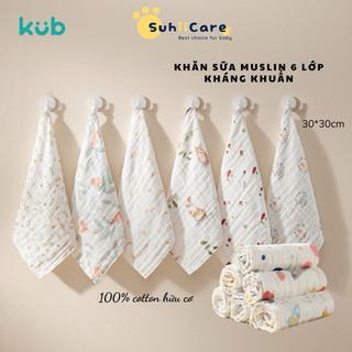 Khăn sữa muslin 100% cotton organic cao cấp mềm mịn cho bé set 6 chiếc