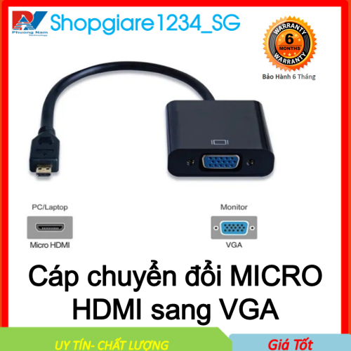 Cáp Chuyển Đổi MICRO HDMI sang VGA Có Audio - Hỗ trợ 1080p- cáp Micro HDMI